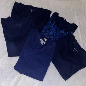 Five assorted women within navy blue short sleeve shirts, size large